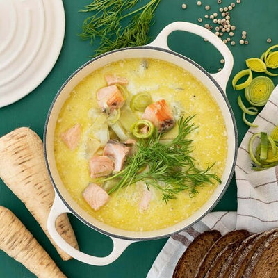 Kermainen lohikeitto & mallasleipää